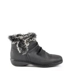 Chaussures Confort|LADY CONFORT Bottines Plates Avec Col Fausse Fourrure Noir