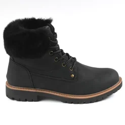 Boots, Bottines|OUTSHOES Bottines Plates Avec Col Fausse Fourrure Noir