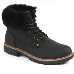 Boots, Bottines|OUTSHOES Bottines Plates Avec Col Fausse Fourrure Noir