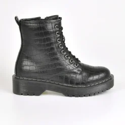 Boots, Bottines|VICE VERSA Bottines Plates Avec Effet Croco Noir