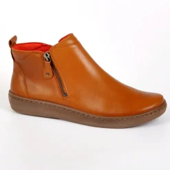 Chaussures Confort|RELAXSHOE Bottines Plates Avec Zip Pratique Sur Le Cote Camel