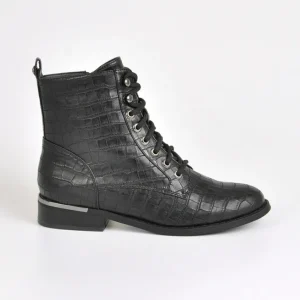 Boots, Bottines|VICE VERSA Bottines Plates Femme Avec Effet Croco Noir