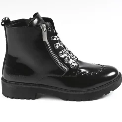 Boots, Bottines|CREEPERS Bottines Plates Femme Avec Zip Decoratif Noir