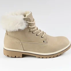 Boots, Bottines|OUTSHOES Bottines Plates Femme Avec Col Fausse Fourrure Beige