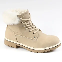 Boots, Bottines|OUTSHOES Bottines Plates Femme Avec Col Fausse Fourrure Beige