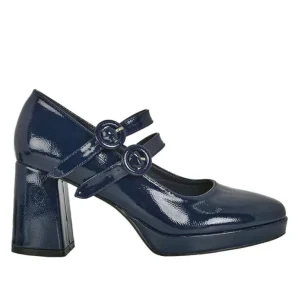 Escarpins|MASCARA Escarpins A Brides Femme Vernis Bleu Marine