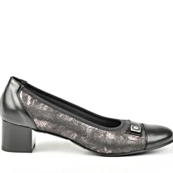 Chaussures Confort|LADY CONFORT Escarpins Bi-Matieres Confortables Noir 4Cm