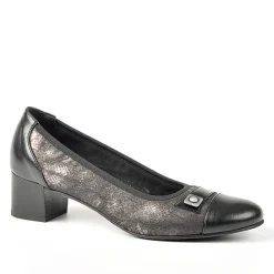 Chaussures Confort|LADY CONFORT Escarpins Bi-Matieres Confortables Noir 4Cm