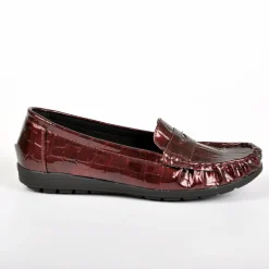 Chaussures Confort|SCALINA Mocassins Avec Effet Croco Bordeaux