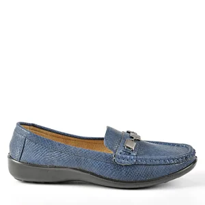 Chaussures Confort|LADY CONFORT Mocassins Avec Effet Reptile Bleu Marine