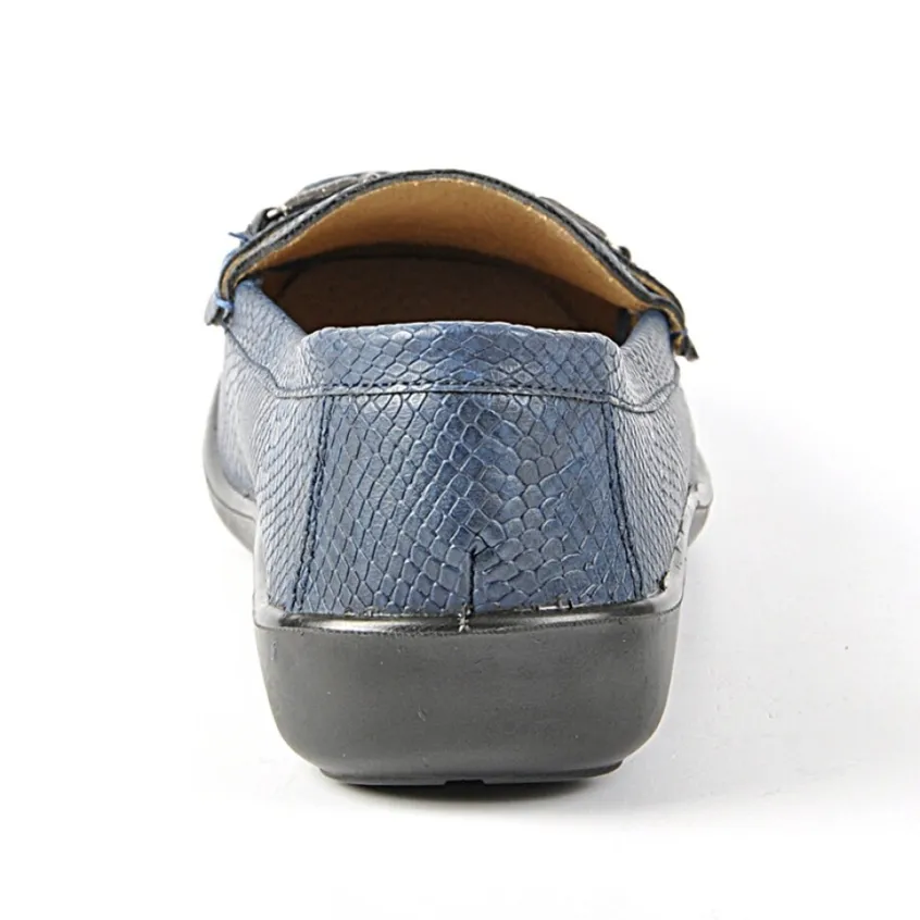 Chaussures Confort|LADY CONFORT Mocassins Avec Effet Reptile Bleu Marine
