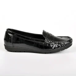 Chaussures Confort|SCALINA Mocassins Femme Avec Effet Croco Noir