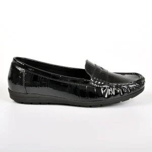 Chaussures Confort|SCALINA Mocassins Femme Avec Effet Croco Noir