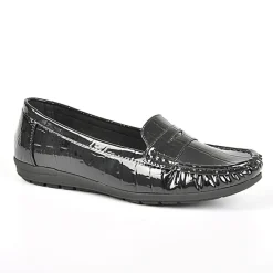 Chaussures Confort|SCALINA Mocassins Femme Avec Effet Croco Noir