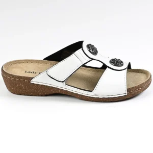 Chaussures Confort|LADY CONFORT Mules Compensees Avec Boutons Fantaisies Flex'Is Blanc