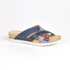 Chaussures Confort|SCALINA Mules Compensees Femme Bleu Marine