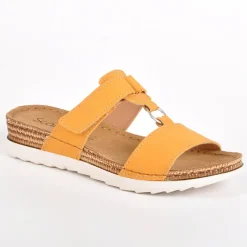 Chaussures Confort|SCALINA Mules Femme Compensees A Boucles Metalliques Jaune