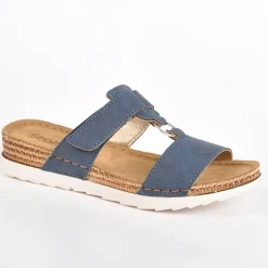 Chaussures Confort|SCALINA Mules Femme Compensees A Boucles Metalliques Bleu Marine