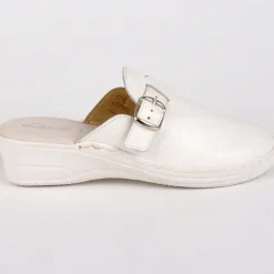 Chaussures Confort|FLEX'IS Mules Sabots Avec Boucles Metalliques Blanc