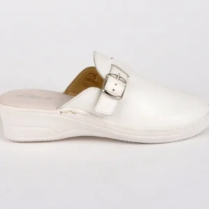 Chaussures Confort|FLEX'IS Mules Sabots Avec Boucles Metalliques Blanc