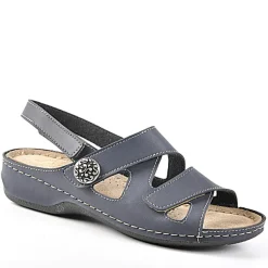 Chaussures Confort|LADY CONFORT Sandales A Talons Avec Boutons Fantaisies Bleu Marine