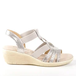 Chaussures Confort|LADY CONFORT Sandales Compensees Avec Elastiques Argente