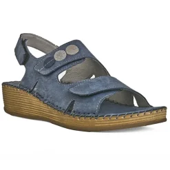Chaussures Confort|LADY CONFORT Sandales Compensees Femme Cuir Bleu Marine