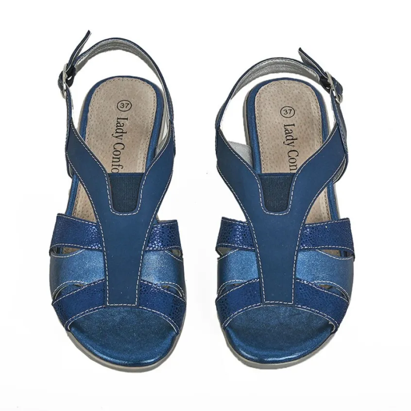 Chaussures Confort|LADY CONFORT Sandales Compensees Femme Bleu Marine