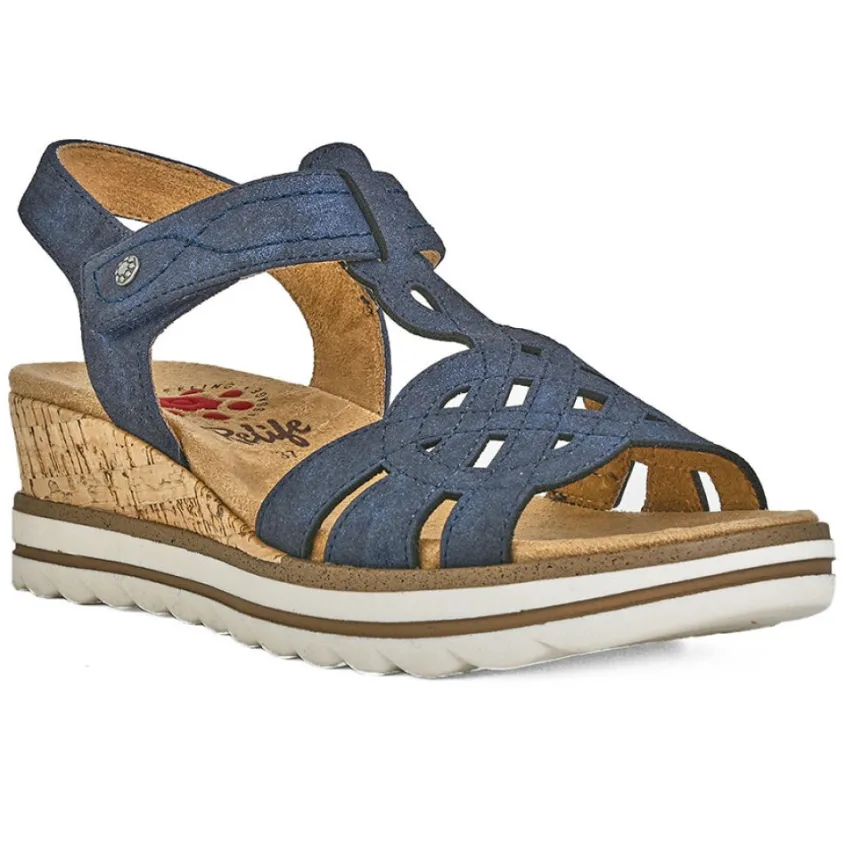 Chaussures Confort|RELIFE Sandales Compensees Femme Bleu Marine