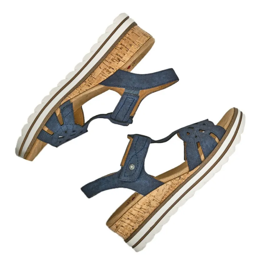 Chaussures Confort|RELIFE Sandales Compensees Femme Bleu Marine