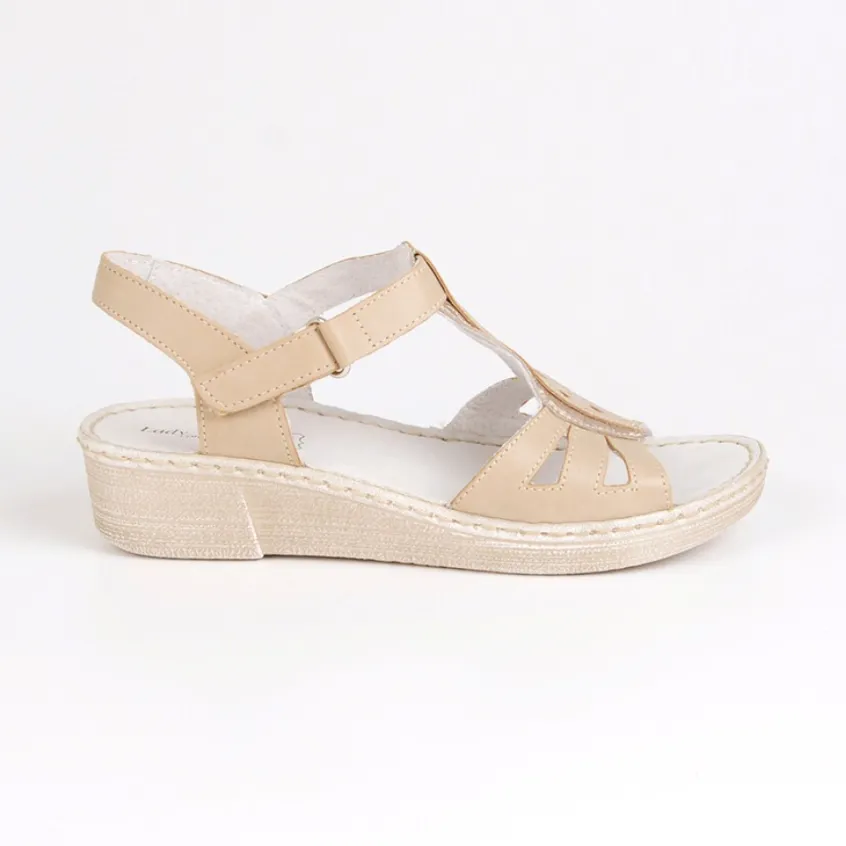 Chaussures Confort|LADY CONFORT Sandales Compensees Femme Confort Beige