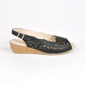 Chaussures Confort|LADY CONFORT Sandales Compensees Noir En Cuir