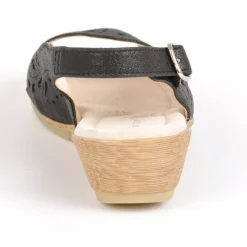 Chaussures Confort|LADY CONFORT Sandales Compensees Noir En Cuir