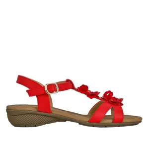Chaussures Confort|SCALINA Sandales Confort A Talons Femme Rouge A Fleurs