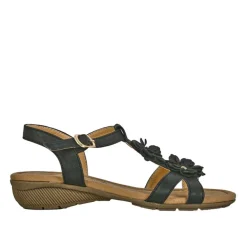 Chaussures Confort|SCALINA Sandales Confort A Talons Femme Noir A Fleurs