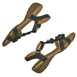 Chaussures Confort|SCALINA Sandales Confort A Talons Femme Noir A Fleurs