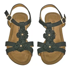 Chaussures Confort|SCALINA Sandales Confort A Talons Femme Noir A Fleurs