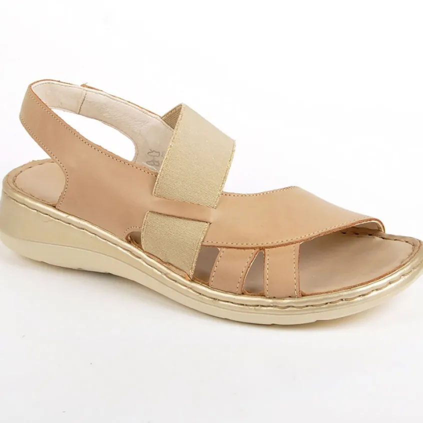 Chaussures Confort|LADY CONFORT Sandales Femme Compensees Avec Elastiques Beige