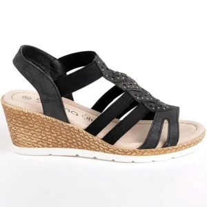 Chaussures Confort|SCALINA Sandales Femme Compensees Avec Elastiques Noir