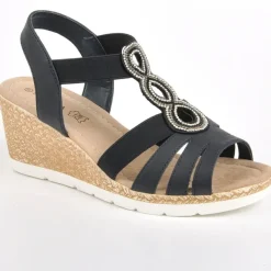 Chaussures Confort|SCALINA Sandales Femme Compensees Avec Strass Bleu Marine