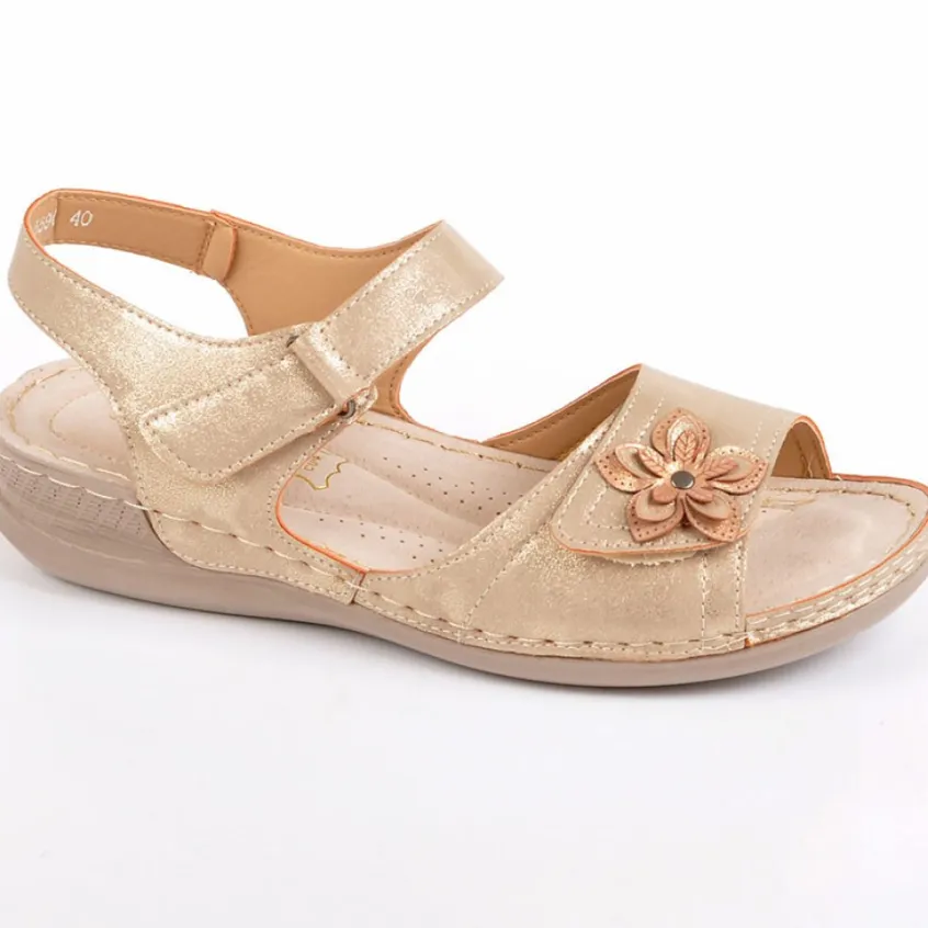 Chaussures Confort|LADY CONFORT Sandales Femme Semelles Souples Dore