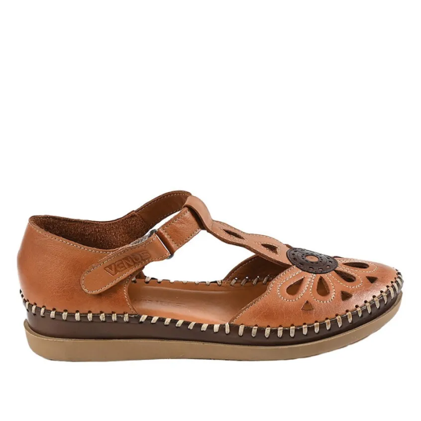 Chaussures Confort|VENUS Sandales Plates Bicolores Camel