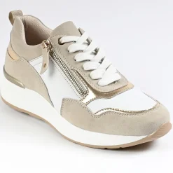 Chaussures Confort|SCALINA Sneakers Femme Beige Avec Fermeture Eclair