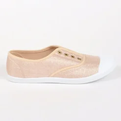 Baskets, Sneakers|STREET LIFE Tennis Femme Dore En Toile