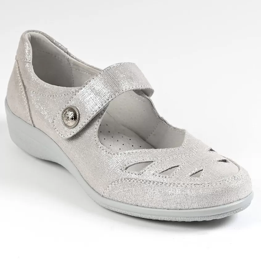 Chaussures Confort | LADY CONFORT Ballerines A Brides Femme En Cuir Argente