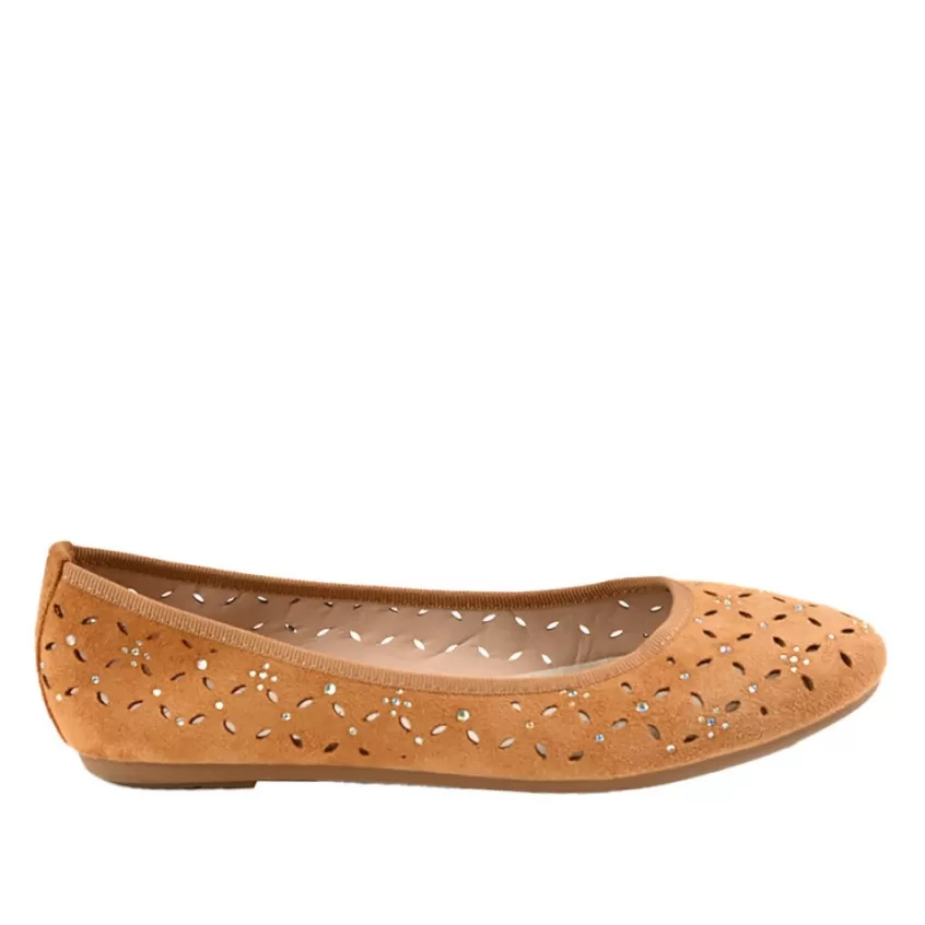 Ballerines | VICE VERSA Ballerines Ajourees Femme Camel Avec Strass