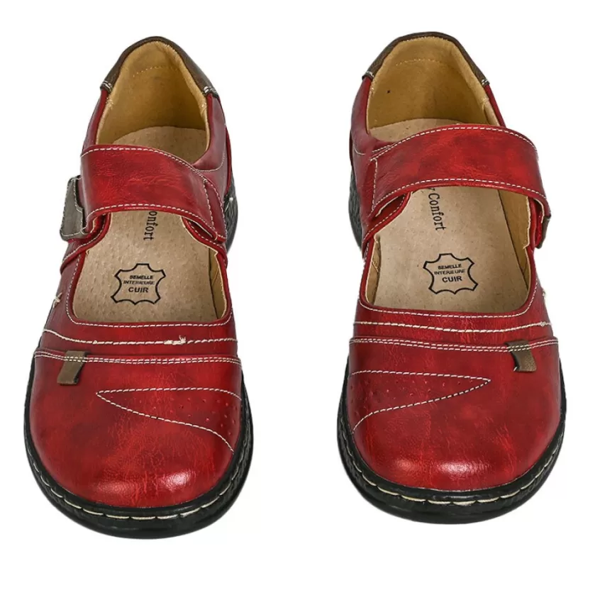Chaussures Confort | LADY CONFORT Ballerines Confort Femme Rouge Bordeaux A Brides