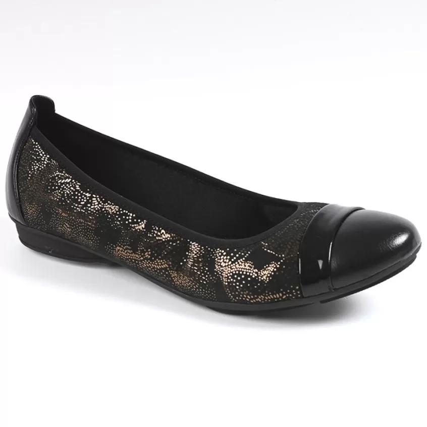 Chaussures Confort | SCALINA Ballerines Femme Bi-Matieres Noir Et Dore