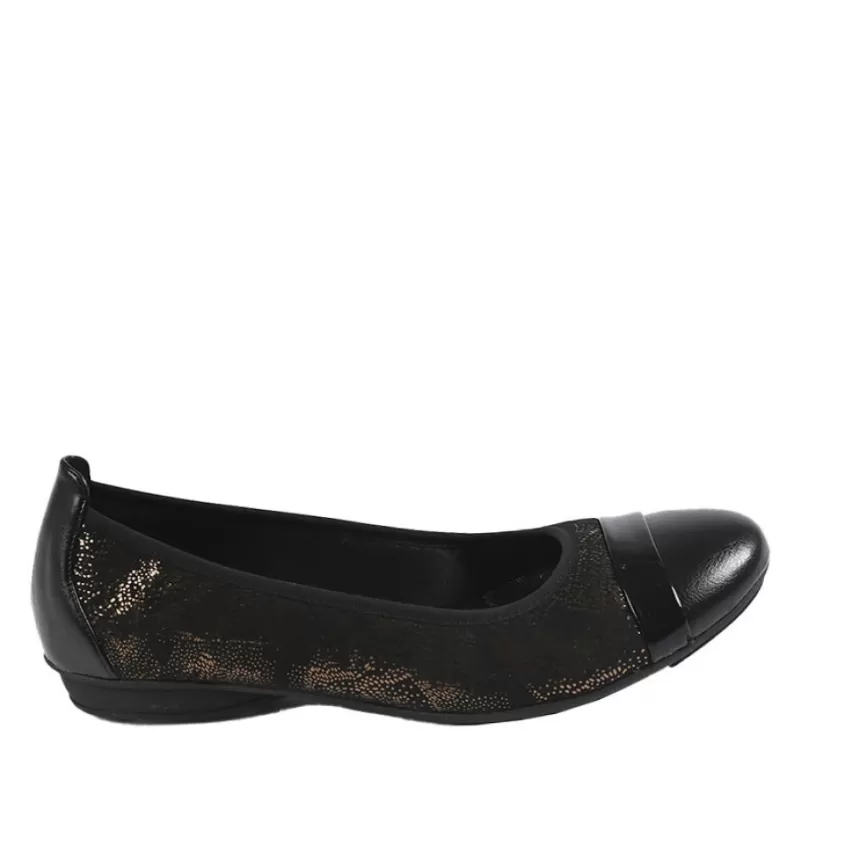 Chaussures Confort | SCALINA Ballerines Femme Bi-Matieres Noir Et Dore