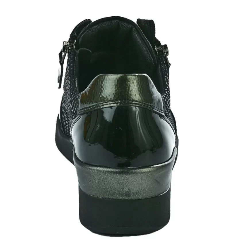 Chaussures Confort | LADY CONFORT Baskets Confort Femme Noir Avec Fermeture Eclair
